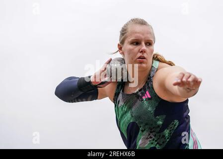 BREDA, PAYS-BAS - JUILLET 28 : Jessica Schilder d'AV Hera en compétition sur les femmes - lancer du poids lors des Championnats nationaux néerlandais d'athlétisme le 28 juillet 2023 à Breda, pays-Bas (photo d'Andre Weening/Orange Pictures) crédit : Orange pics BV/Alamy Live News Banque D'Images