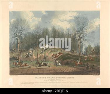 Steeple-Chasing [ensemble de six] : St. Albans Grand Steeple Chase. / 8 mars 1832. Plaque 4. Lutte à la Banque... 1832 par Henry Pyall Banque D'Images