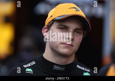 Stavelot, Belgique. 28 juillet 2023. Oscar Piastri de McLaren à la fin des qualifications pour le Grand Prix de F1 de Belgique à Spa Francorchamps le 28 juillet 2023 à Stavelot, Belgique. Crédit : Marco Canoniero/Alamy Live News Banque D'Images