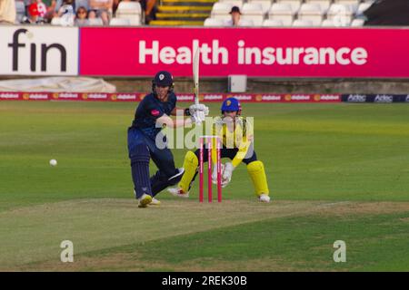 Chester le Street, 16 juin 2023. Luis Reece bat pour Derbyshire Falcons contre Durham Cricket dans un match de Vitality Blast au Seat unique Riverside, Chester le Street. Crédit : Colin Edwards Banque D'Images