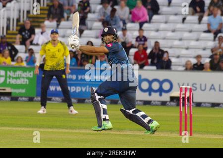 Chester le Street, 16 juin 2023. Haider Alibatting pour Derbyshire Falcons contre Durham Cricket dans un match de Vitality Blast au Seat unique Riverside, Chester le Street. Crédit : Colin Edwards Banque D'Images