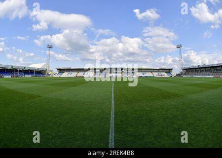 The suit Direct Stadium Cyril Knowles Stand lors du match amical de pré-saison entre Hartlepool United et Harrogate Town à Victoria Park, Hartlepool, le vendredi 28 juillet 2023. (Photo : Scott Llewellyn | MI News) crédit : MI News & Sport / Alamy Live News Banque D'Images