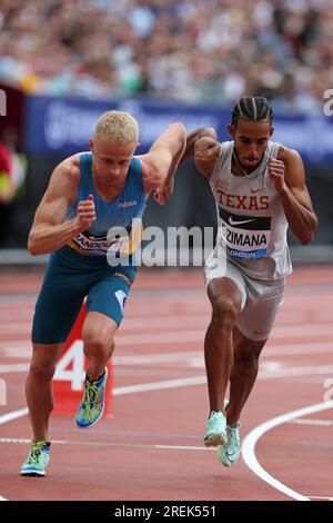 Yusuf BIZIMANA (Grande-Bretagne), Thomas RANDOLPH (Grande-Bretagne) au départ de la finale du 800m masculin au 2023, IAAF Diamond League, Queen Elizabeth Olympic Park, Stratford, Londres, Royaume-Uni. Banque D'Images