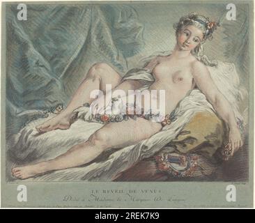 'Louis-Marin Bonnet d'après François Boucher, le réveil de venus, 1769, imprimé pastel-way en noir, rouge, bleu, blanc et jaune-brun sur papier posé bleu, feuille : 32,5 x 39,8 cm (12 13/16 x 15 11/16 in.), Ailsa Mellon Bruce Fund, 2010.125.1' Banque D'Images