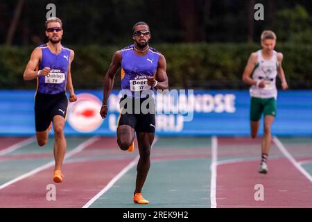 BREDA, PAYS-BAS - JUILLET 28 : Isayah Boers de Rotterdam Atletiek en demi-finale sur 400 mètres lors des Championnats nationaux néerlandais d'athlétisme le 28 juillet 2023 à Breda, pays-Bas (photo Andre Weening/Orange Pictures) crédit : Orange pics BV/Alamy Live News Banque D'Images