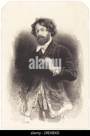 'Paul Gavarni, Autoportrait avec une cigarette, 1842, lithographie en noir sur chine collé, image : 22,5 x 15,5 cm (8 7/8 x 6 1/8 in.) Feuille : 32,3 x 25,9 cm (12 11/16 x 10 3/16 po), Fonds Ailsa Mellon Bruce, 1996,74,1' Banque D'Images