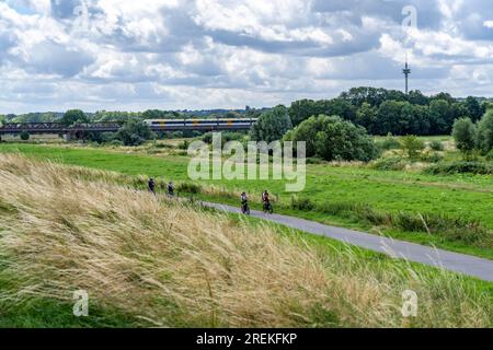 Le Styrumer Ruhrbogen, le long de la Ruhr, juste avant la frontière de la ville avec Duisburg, au Kaiserberg, ponts ferroviaires, NRW, Allemagne Banque D'Images