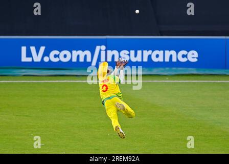 Northampton 26 mai : Darron Nedd de Grenade lors du match T20 entre Northamptonshire Steelbacks X1 et Grenada Cricket au County Ground Northampton le 28 juillet 2023 Northampton Angleterre . Banque D'Images