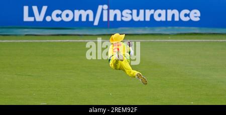 Northampton 26 mai : Darron Nedd de Grenade lors du match T20 entre Northamptonshire Steelbacks X1 et Grenada Cricket au County Ground Northampton le 28 juillet 2023 Northampton Angleterre . Banque D'Images