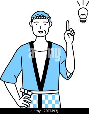 Homme senior portant manteau Happi pour les festivals d'été à venir avec une idée, Vector Illustration Illustration de Vecteur