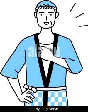 Homme senior portant manteau Happi pour les festivals d'été tapotant sa poitrine, Vector Illustration Illustration de Vecteur