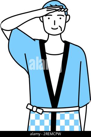 Homme senior portant manteau Happi pour les festivals d'été faisant un salut, Vector Illustration Illustration de Vecteur