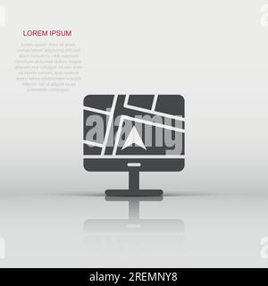 Icône de navigation informatique à plat. Illustration du vecteur gps de la broche du moniteur sur fond blanc isolé. Situation en ville concept d'affaires. Illustration de Vecteur