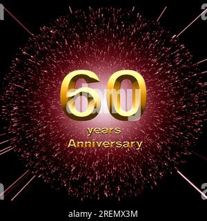 illustration 3d, 60 anniversaire. numéros d'or sur un fond festif. affiche ou carte pour célébration d'anniversaire, fête Banque D'Images