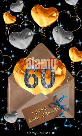 illustration 3d, 60 anniversaire. numéros d'or sur un fond festif. affiche ou carte pour célébration d'anniversaire, fête Banque D'Images