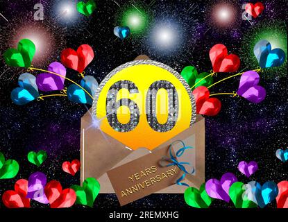 illustration 3d, 60 anniversaire. numéros d'or sur un fond festif. affiche ou carte pour célébration d'anniversaire, fête Banque D'Images