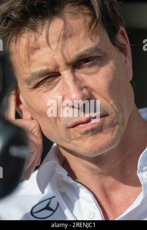 Stavelot, Belgique. 28 juillet 2023. Toto Wolf, directeur de l'équipe Mercedes-AMG Petronas, est photographié après la séance de qualification du Grand Prix F1 de Belgique, à Spa-Francorchamps, vendredi 28 juillet 2023. Le Grand Prix de Formule 1 de Spa-Francorchamps a lieu ce week-end, du 28 au 30 juillet. BELGA PHOTO JONAS ROOSENS crédit : Belga News Agency/Alamy Live News Banque D'Images