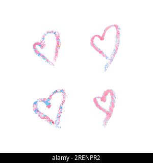 Coeurs bleus et roses dessinés avec du rouge à lèvres et un crayon. Style tendance dessiné à la main. parti de genre Illustration de Vecteur