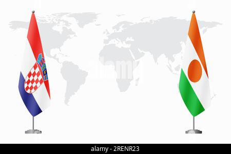 Drapeaux de la Croatie et du Niger pour la réunion officielle sur fond de carte du monde. Illustration de Vecteur