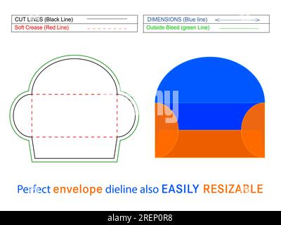 Modèle de ligne de découpe d'enveloppe de massage et boîte 3D modifiable facilement redimensionnable Illustration de Vecteur