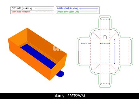 Boîtes-cadeaux en carton de tiroir facilement pliables, modèle de ligne de découpe et fichier vectoriel 3D. Illustration de Vecteur