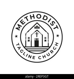 Inspiration de conception d'église méthodiste logo simple timbre éducation vecteur de conception de logo Illustration de Vecteur