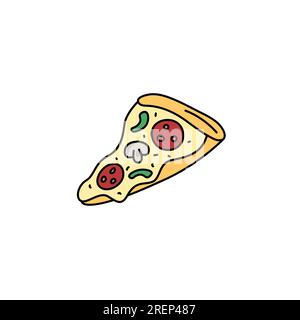 Elément de grillage de tranches de pizza isolé. Illustration vectorielle du morceau de restauration rapide. Grillades colorées mignonnes dessinées à la main Illustration de Vecteur
