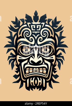 Illustration vectorielle plate de masque tribal Tiki Illustration de Vecteur