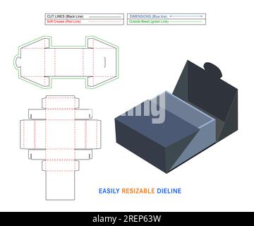 Boîte rigide pliable personnalisée et boîtes rigides pliables et modèle de ligne de découpe avec fichier vectoriel 3D. Illustration de Vecteur