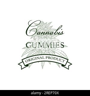 Conception d'emballages de produits à base de cannabis. Modèle de logo marijuana avec des éléments dessinés à la main. Illustration vectorielle dans le style d'esquisse Illustration de Vecteur