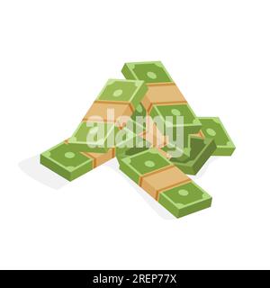 Grosse pile de billets de banque en dollars. Tas d'argent. Investissement, épargne. Concept de Trésor. Illustration vectorielle dans un style plat tendance isolé sur blanc. Illustration de Vecteur