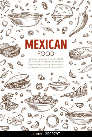 Menu mexicain, burrito et plats épicés Illustration de Vecteur