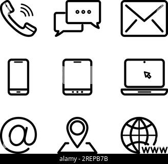 Icônes linéaires de téléphone, Mail, Mobile, aller à WEB, adresse, Épingler et commenter pour la conception Web Illustration de Vecteur