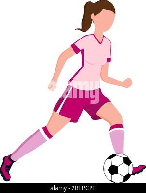 Joueur de football fille avec balle en action. Illustration plate Illustration de Vecteur