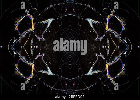 texture de fond abstraite d'un écran cassé à cristaux liquides avec des fissures et des cristaux liquides de fuite multicolores sur un écran noir Banque D'Images