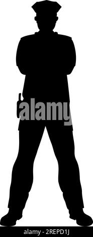 Policier debout avec les bras croisés silhouette. illustration vectorielle Illustration de Vecteur