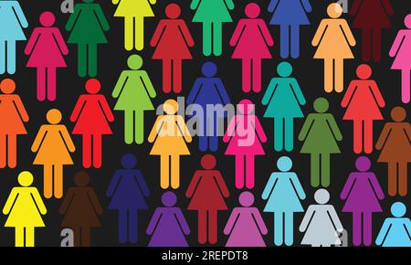 Fond de diversité colorée avec un groupe de silhouettes féminines sur un fond noir. Logo d'illustration vectorielle pour site Web, bannière Illustration de Vecteur