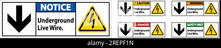 Signe de danger, câble sous tension souterrain. Illustration de Vecteur