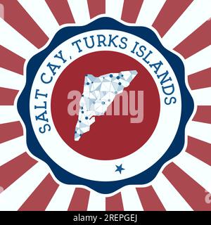 Salt Cay, badge des îles Turques. Logo rond de l'île avec carte de maille triangulaire et rayons radiaux. EPS10 Vector. Illustration de Vecteur