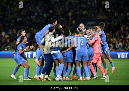 Brisbane, Australie. 29 juillet 2023. Les joueuses françaises célèbrent leur victoire dans le groupe F entre le Brésil et la France lors de la coupe du monde féminine de la FIFA 2023 à Brisbane, Australie, le 29 juillet 2023. Crédit : Xiong Qi/Xinhua/Alamy Live News Banque D'Images