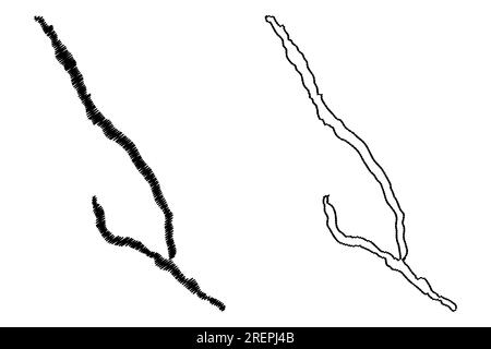 Illustration vectorielle de la carte du lac Takla (Canada, Amérique du Nord), carte d'esquisse griffée Illustration de Vecteur