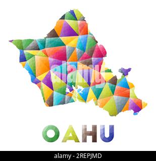 Oahu - forme d'île basse poly colorée. Triangles géométriques multicolores. Design moderne et tendance. Illustration vectorielle. Illustration de Vecteur