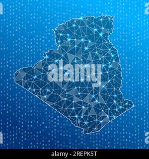 Carte réseau de l'Algérie. Carte des connexions numériques du pays. Technologie, Internet, réseau, concept de télécommunication. Illustration vectorielle. Illustration de Vecteur