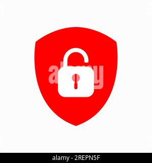 Verrouiller ou déverrouiller le symbole de cadenas avec bouclier. Déverrouillez le signe sur un fond blanc. Illustration vectorielle. Illustration de Vecteur