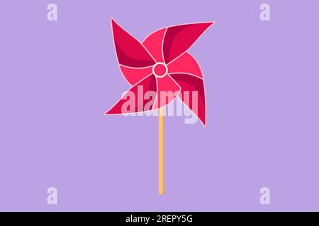 Dessin de style plat de dessin animé logo stylisé de moulin à vent en papier, icône. Moulin à vent en papier origami. Équipement de jeu représentant une roue à épingle. Jouets pour enfants Rotatin Banque D'Images
