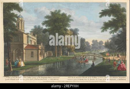 Une vue de la partie arrière de la Cassina, et une partie de la Serpentine River, terminée par la Cascade dans le jardin du comte de Burlington, à Chiswick par John Donowell Banque D'Images