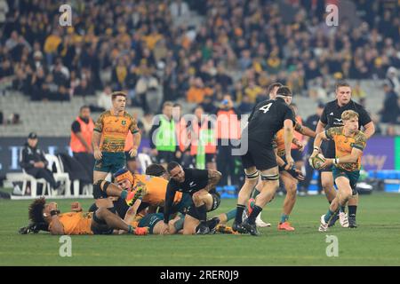 Melbourne, Australie. 29 juillet 2023 ; Melbourne Cricket Ground, Melbourne, Victoria, Australie : le championnat de rugby eToro Australie versus Nouvelle-Zélande ; Tate McDermott d'Australie court avec le ballon du Ruck Credit : action plus Sports Images/Alamy Live News Banque D'Images