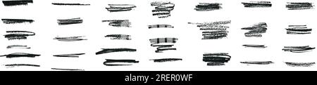 Soulignez les traits faits avec un pinceau, peignez des lignes. Accents de craie, de stylo et de marqueur créant des courbes. Marques de crayon avec fleur grunge. Vecteur plat Illustration de Vecteur