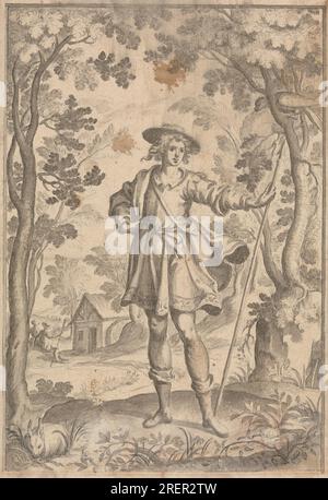 A Hunter Holding a Spear in a Woodland Setting de Francis Cleyn Banque D'Images