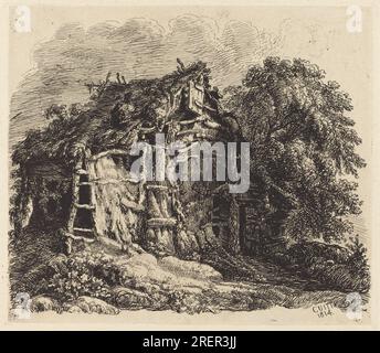 'George Cuitt le Jeune, Welsh Hovel à Machynllaeth, 1814, gravure sur applique de chine, planche : 12,1 x 14 cm (4 3/4 x 5 1/2 po.) Feuille : 24 x 34,2 cm (9 7/16 x 13 7/16 po), cadeau de John Nichols Estabrook et Dorothy Coogan Estabrook, 1988.20.13' Banque D'Images